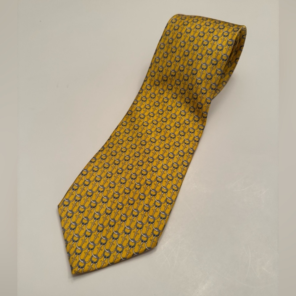 Brooks Brothers Men’s 100% Silk Yellow Tie Blue Anchor Nautical Preppy Necktie